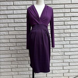 Rhonda Maternity Purple Colourblock Long Sleeve V-Neck Dress Size Medium